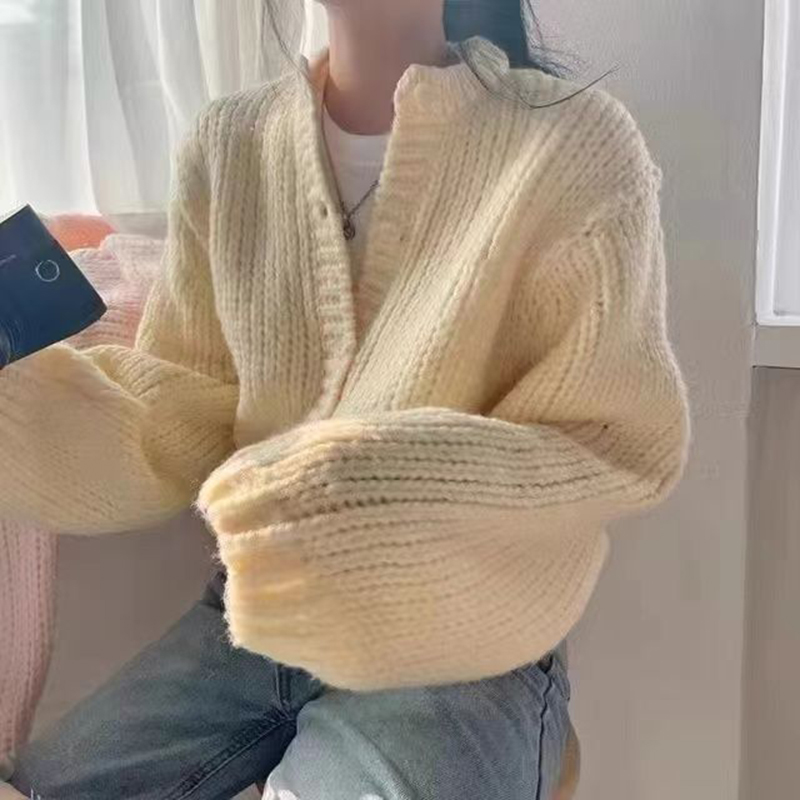 Solid Knitted Cardigan Women Sweet Cropped Sweaters Jackets Korean Short Knitwear Coat Casual All Match Jumpers Outerwear