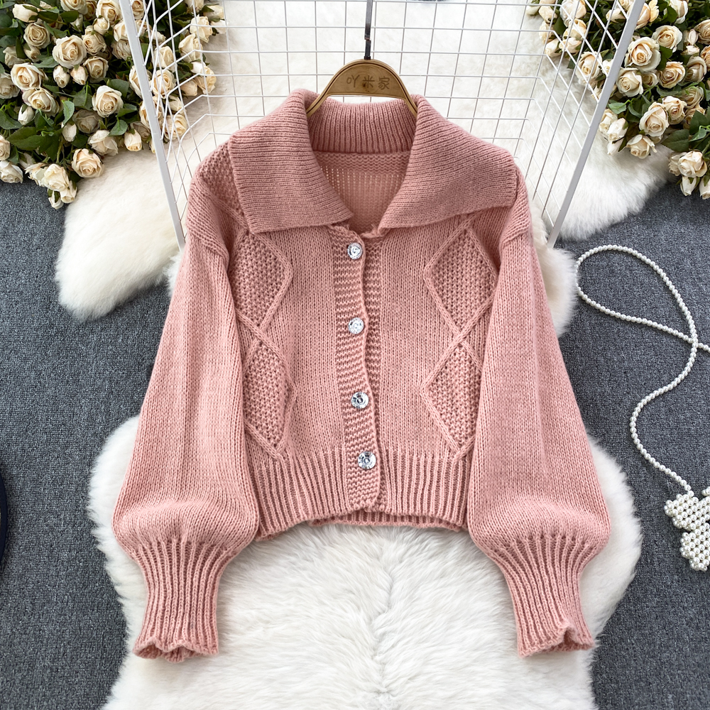 Elegant Sweet Turn-down Collar Long Sleeve Single Breasted Knitwear Fashion Sweater Autumn Winter Women Knitwear Tops