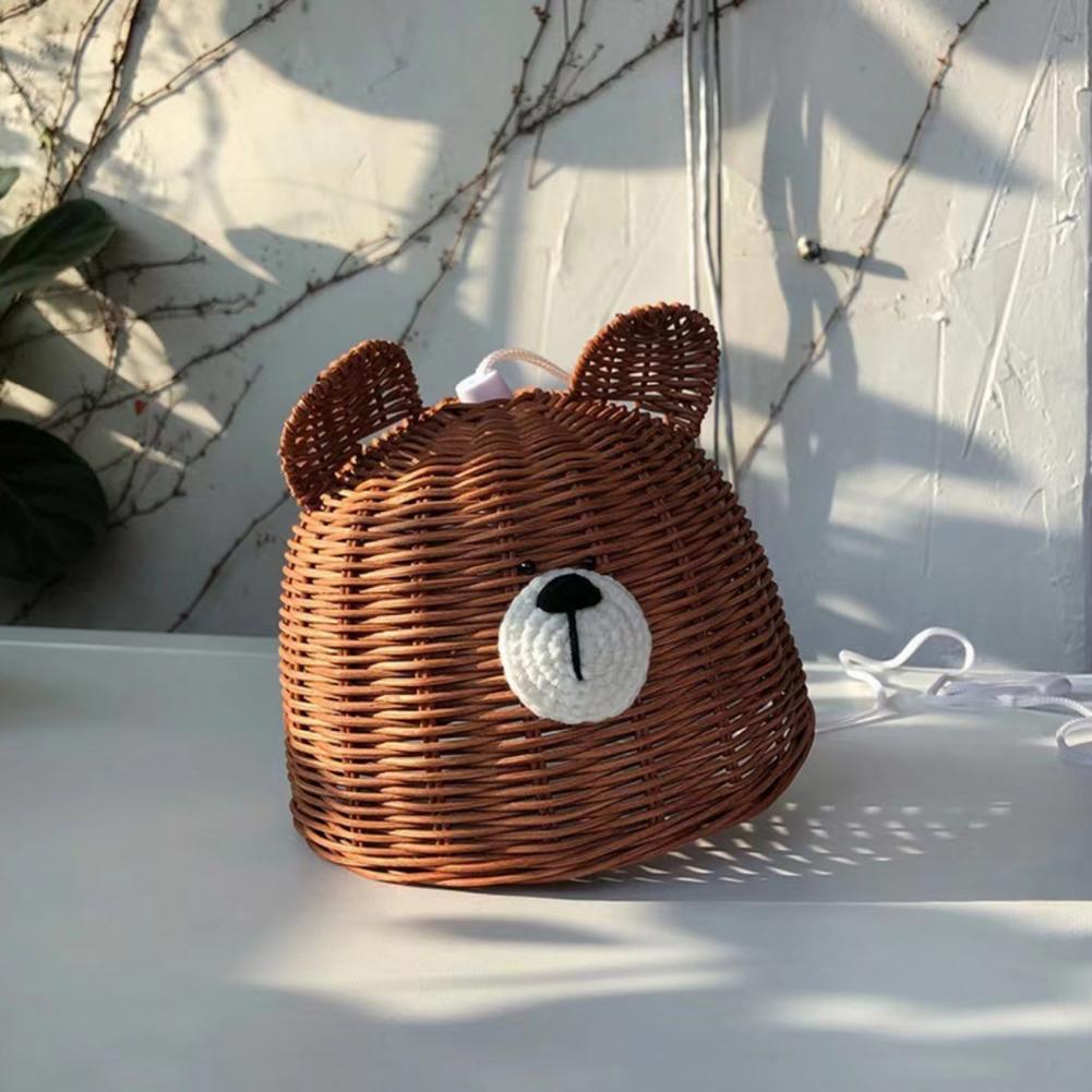 Lampshade Cover Bear Shape Dust-proof Rattan Lovely Appearance Replacement Lamp Shade For Bedroom Living Room Decor