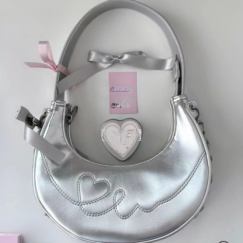 Y2k Vintage Korean Silver Shoulder Luxury Half Moon Small Wallet Tote Bag Ladies Handbag Underarm Bags Purses Handbags Women
