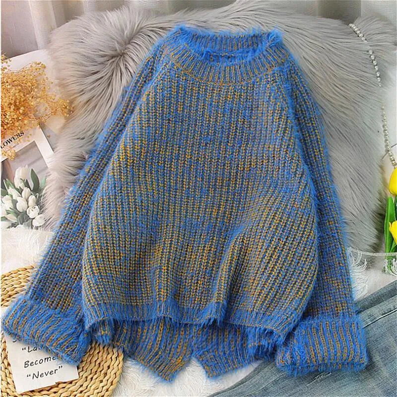 Autumn Winter Women All-matched O-neck Long Sleeve Pullover Korean Style Loose Casual Knitted Sweater