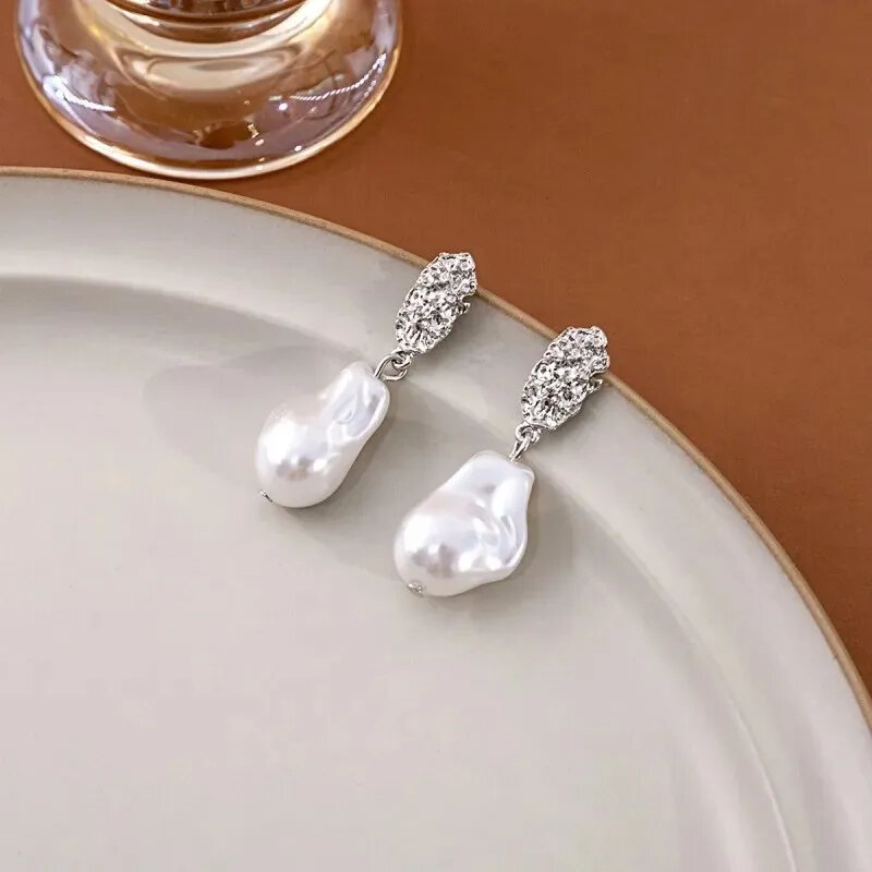 Korean Geometric Irregular Pearl Temperament Earrings Fashion Simplicity Versatile Women Jewelry Girl's Drop Earrings