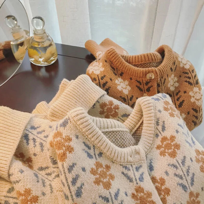 Autumn Cardigan Women Sweet Knitted Sweater Cozy Preppy Ulzzang Cute Holiday Loose Knitwear Coat Thickened