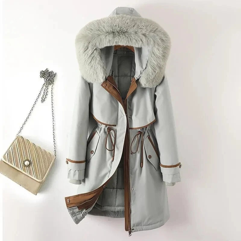 High End Winter Jacket Womens Thick Warm Quilted Long Parkas Fur Collar Hooded Cotton Padded Coat Detachable Parka Mujer 6xl