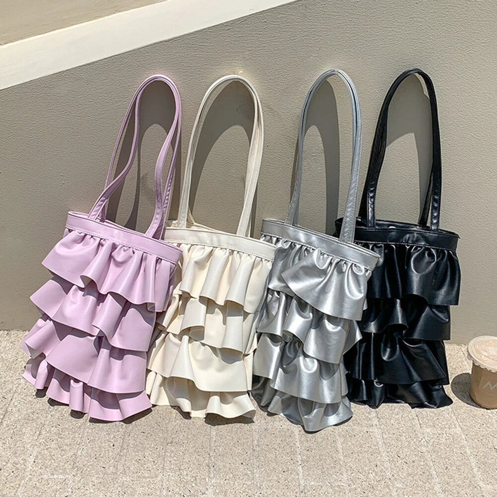 Women Pleated Shoulder Bag Pu Leather Quilted Crossbody Bag Korean Solid Color Messenger Bag Fashion Ladies Bucket Bag