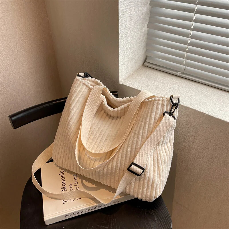 Corduroy Large Capacity Shoulder Bag Autumn Korean Version Leisure Tote Bag Solid Small Crowd Texture Crossbody Bag