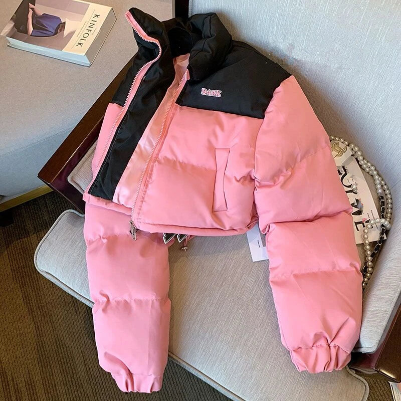Women's Winter Pink Short Parkas, Warm Down Cotton Padded Jacket