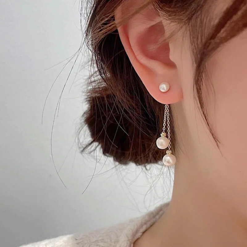 Earrings Korean And Japanese Tassels Accessories Long Imitation Pearl Earrings Chain Ear Studs Earrings