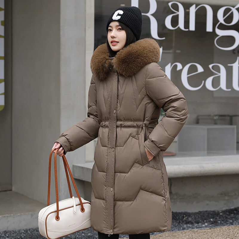 Winter Long Coats For Women Fur Collar Fashion Korean Style Oversize Woman Parkas Hooded Thick Warm Zipper Overcoat