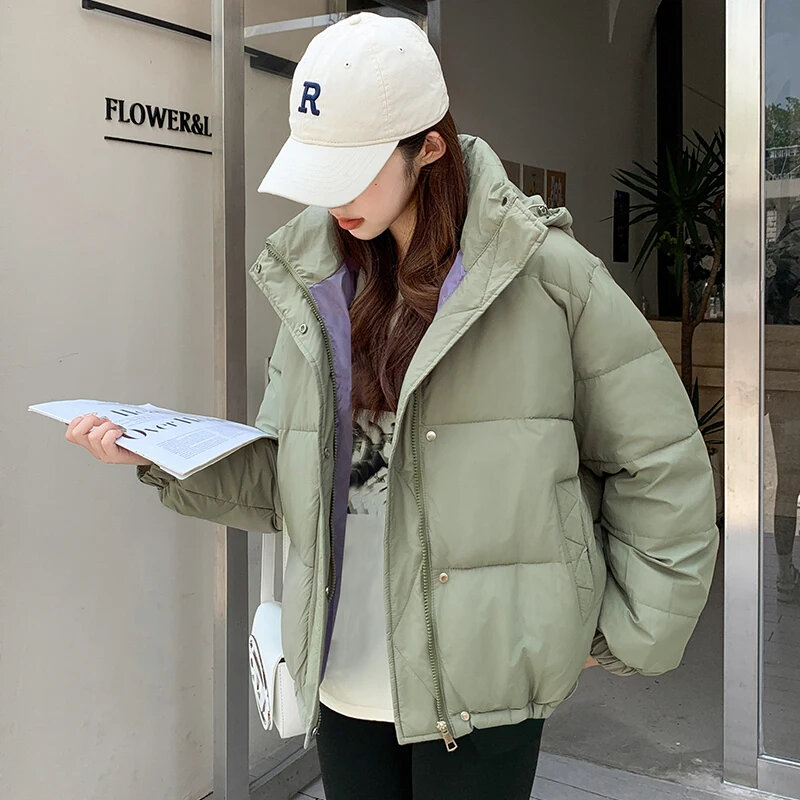 Women's College Style Thickened Down Cotton Jacket Windproof Warm Winter Short Korean Version Loose Stylish Slim Coat