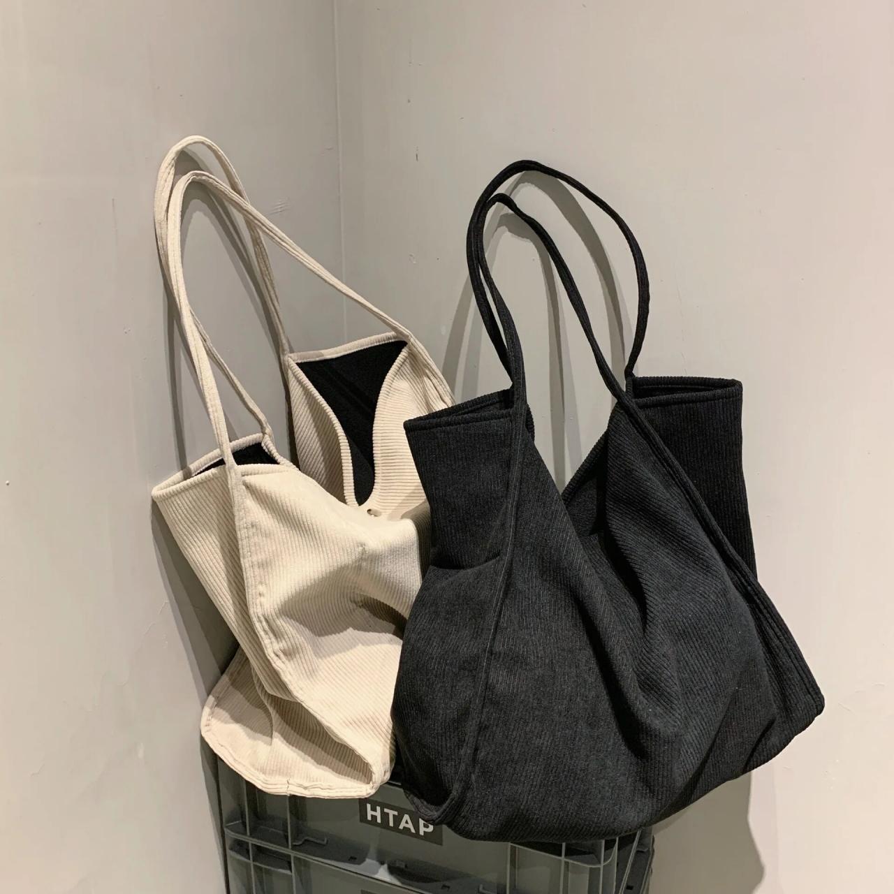 Large Corduroy Shoulder Shopper Bag For Women Cloth Fashion Korean Canvas Girl Student Tote Shopping Bags Woman Handbags