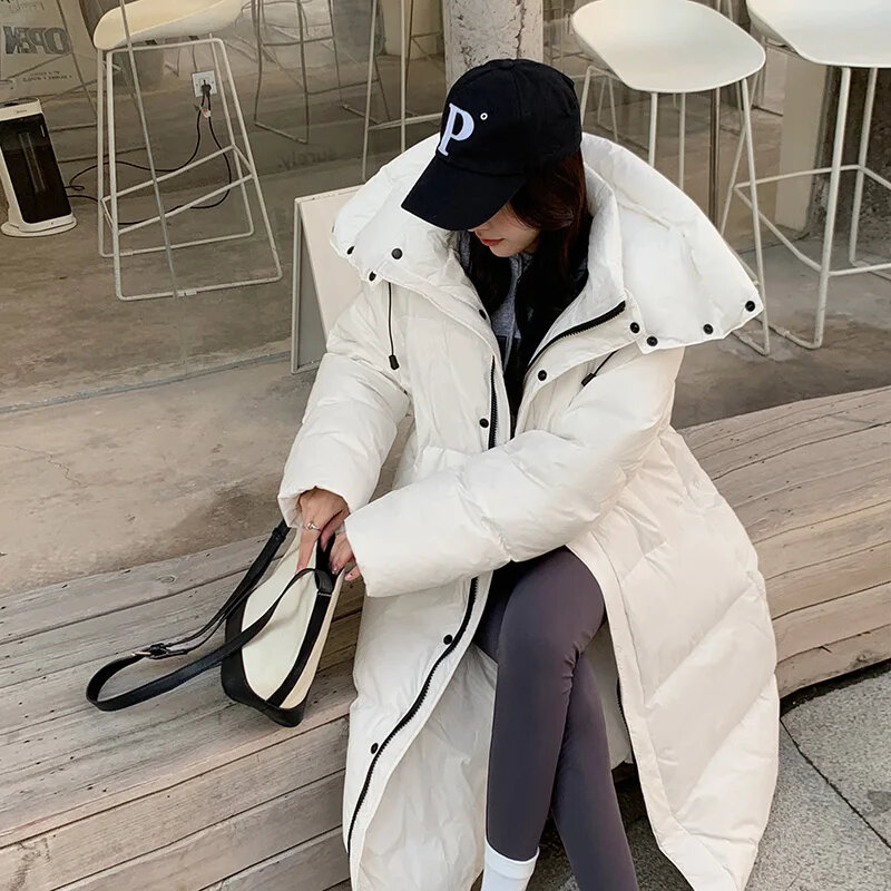 Autumn Winter Women's Warm All Match Parka For Fashion Hooded Solid Color Pocket Drawstring Loose Jacket Coat