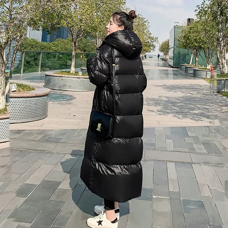 Thicken Snow Parkas Fashion Windproof Glossy Down Cotton Hooded Women Jacket Winter Loose Long Coat 4xl Ladies Outwear
