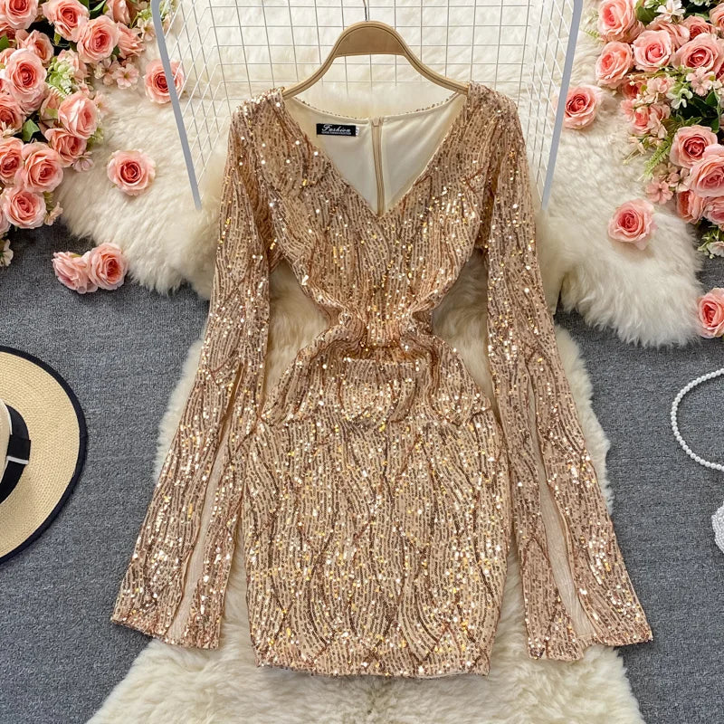 Sequin party dress long sleeve store
