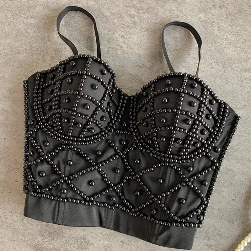 Womens Embellished Bustier Crop Top With Beaded Detail on Luulla