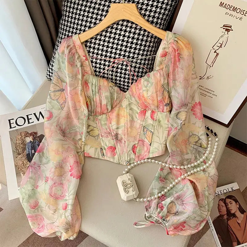 Pol Tan Toffee and Floral Pearl Embellished Top