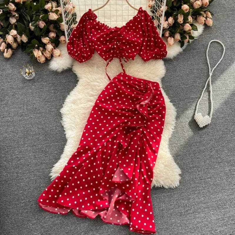 Red polka dot ruffle skirt outlet