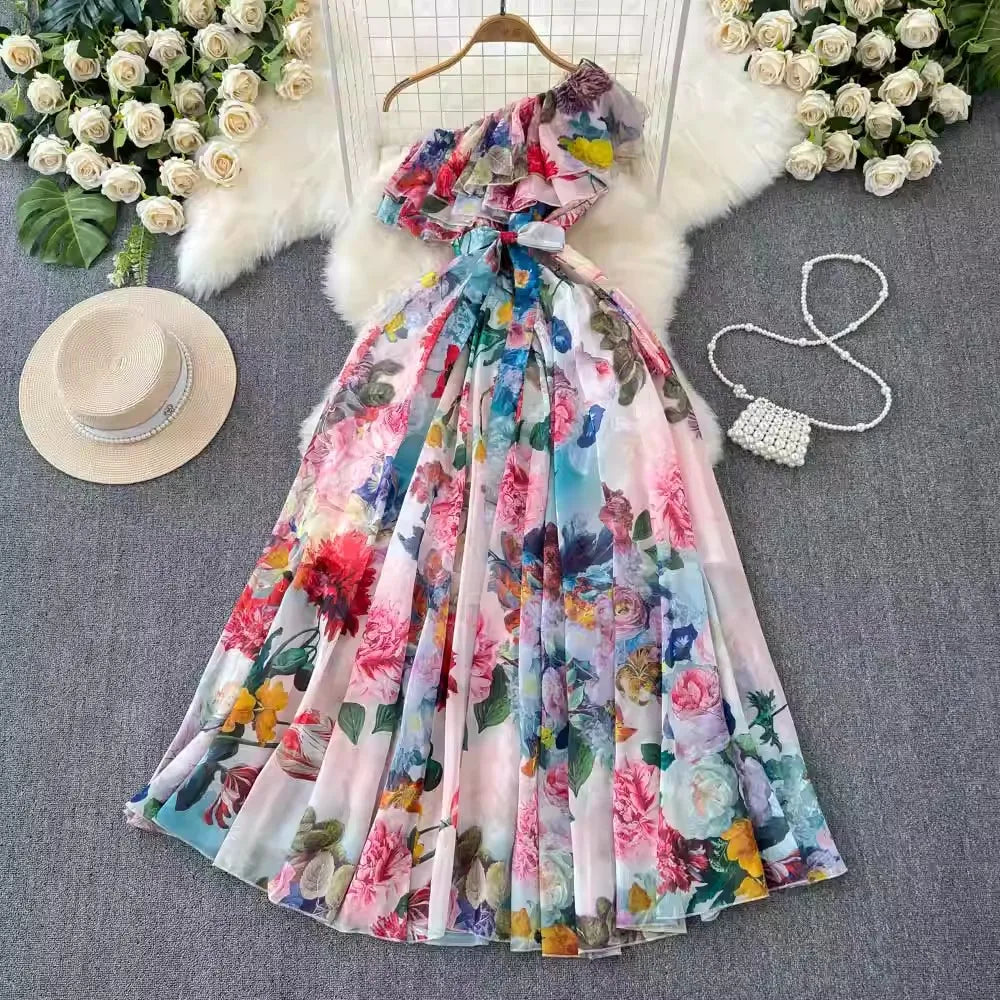 blooming garden one shoulder maxi dress Kleo One Shoulder Maxi Dress - Pink Floral