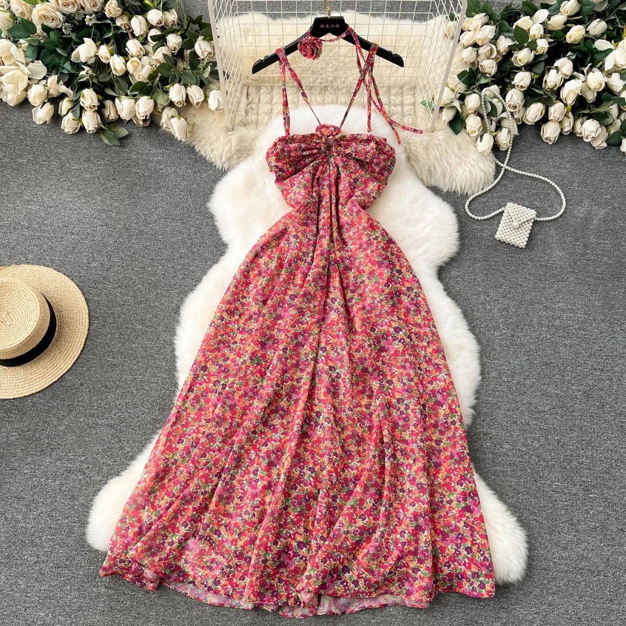 Bohemian Floral Print Halter Neck Summer Maxi Dress