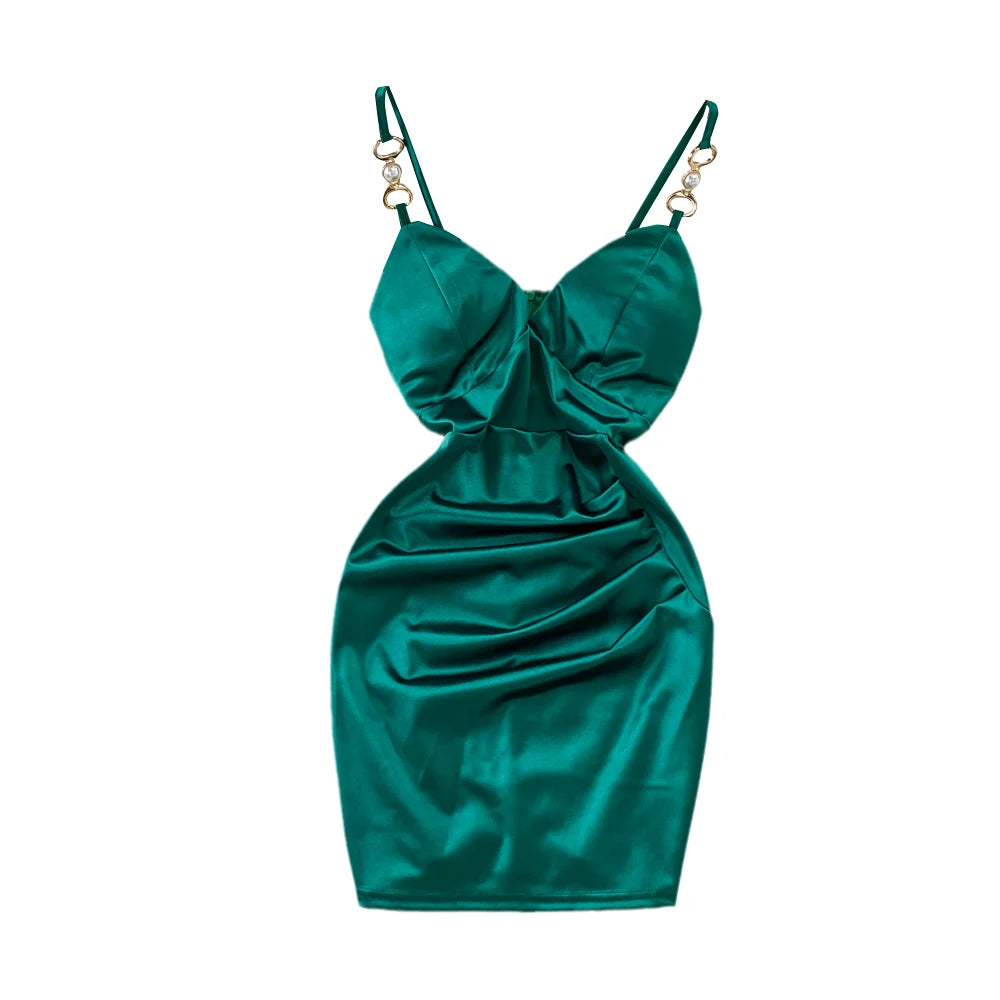 Elegant Emerald Green Satin Cocktail Dress With Bow on Luulla