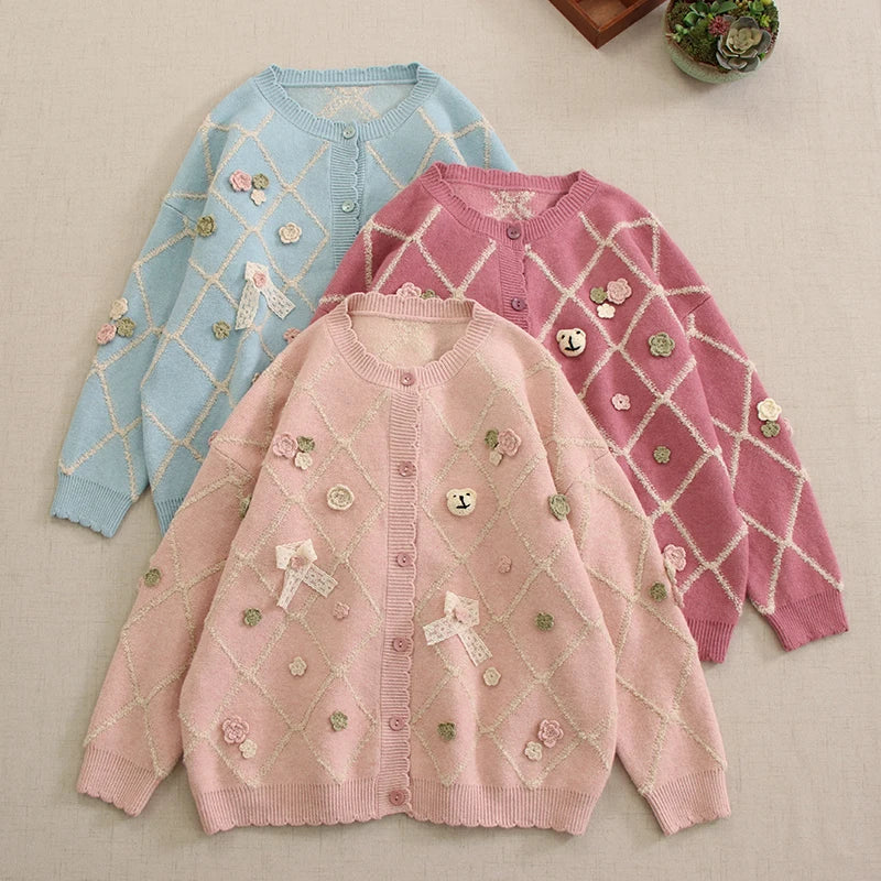 Womens Floral Embroidered Cardigan Sweater In Pastel Colors