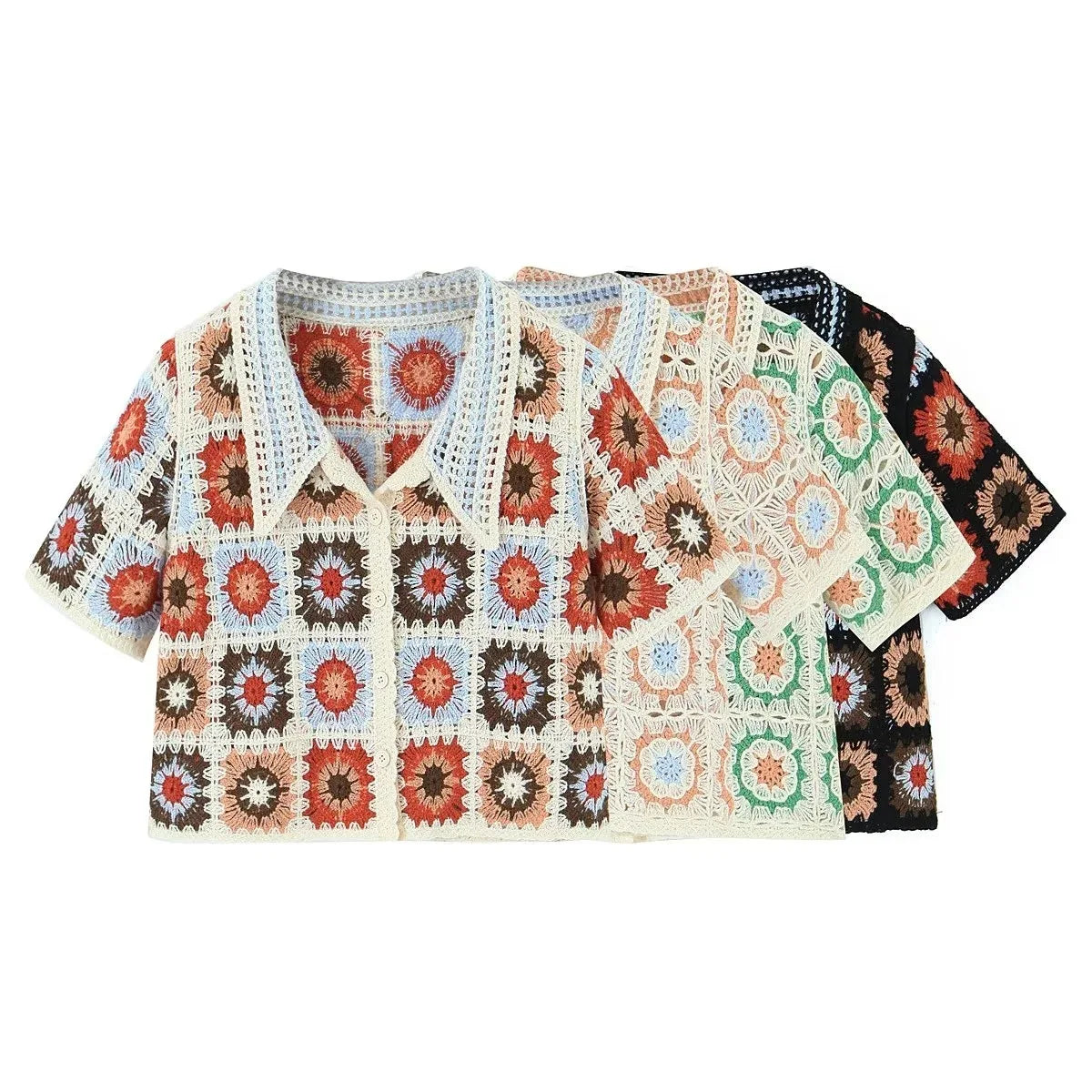 Bohemian Handmade Crochet Granny Square Cardigan Sweater