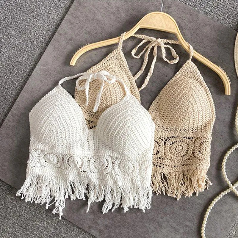 Handmade Crochet Tassel Bikini Top Bohemian Beachwear