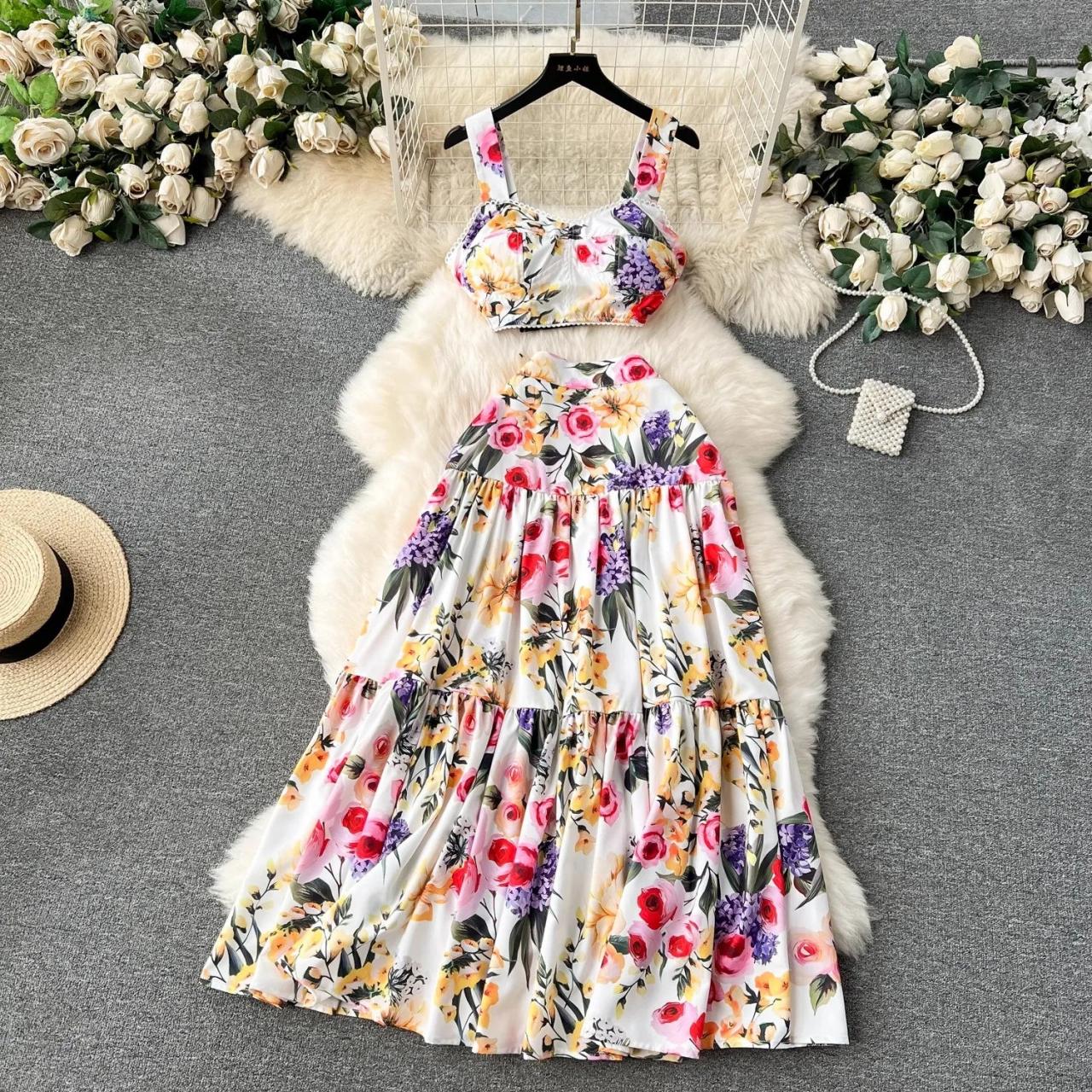 Boho Floral Print Maxi Dress Summer Sleeveless Sundress