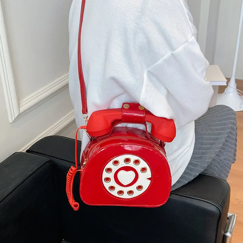 Vintage Telephone Style Red Crossbody Handbag Purse