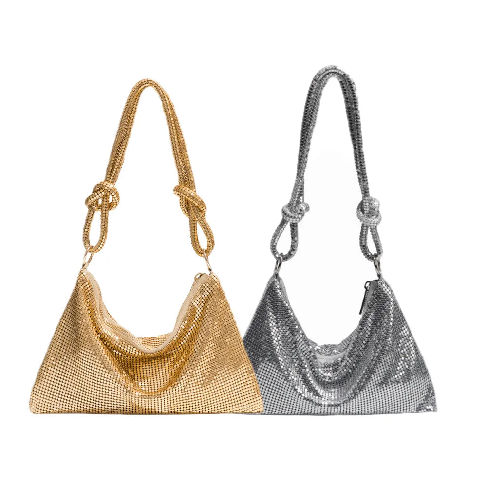 Elegant Metallic Mesh Evening Bags In Gold And Silver