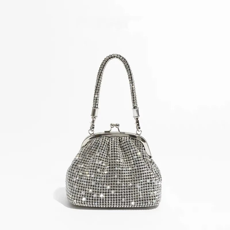 Elegant Beaded Evening Clutch Purse With Silver Frame
