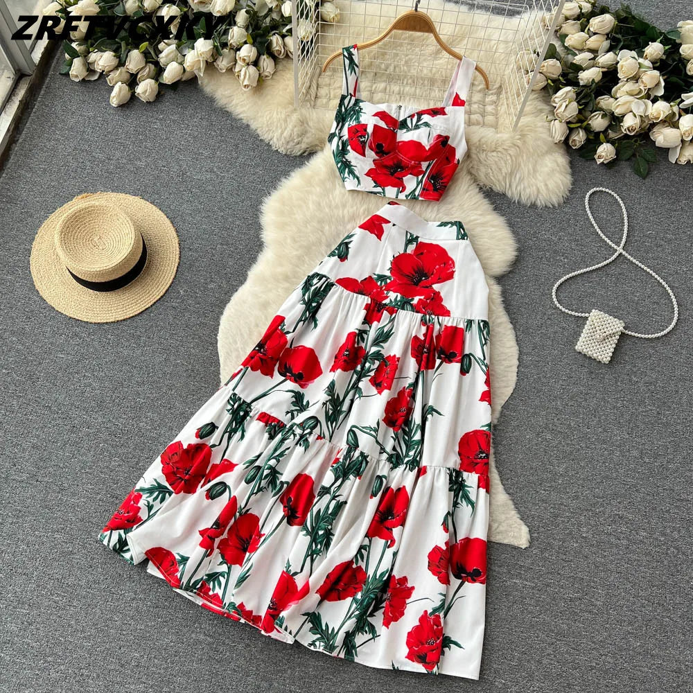 Womens Sleeveless Floral Print Summer Midi Sun Dress