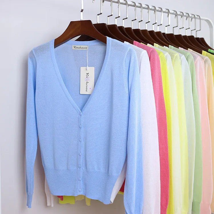 Womens Lightweight V-neck Cardigan In Various Colors