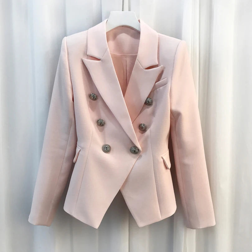 Elegant Pink Double-breasted Womens Blazer Jacket