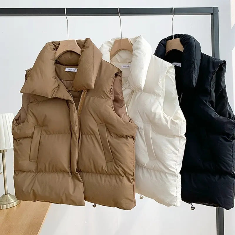 Unisex Hooded Puffer Vest Sleeveless Winter Jacket