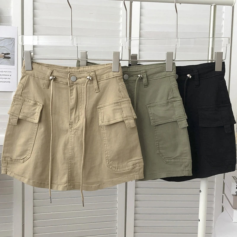 Casual Womens Cargo Skirts With Pockets In Three Colors