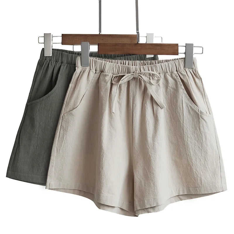Casual Linen Drawstring Shorts With Pockets For Women