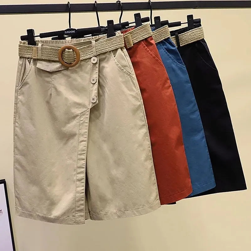 Casual Cotton Shorts With Belt For Women, Various Colors