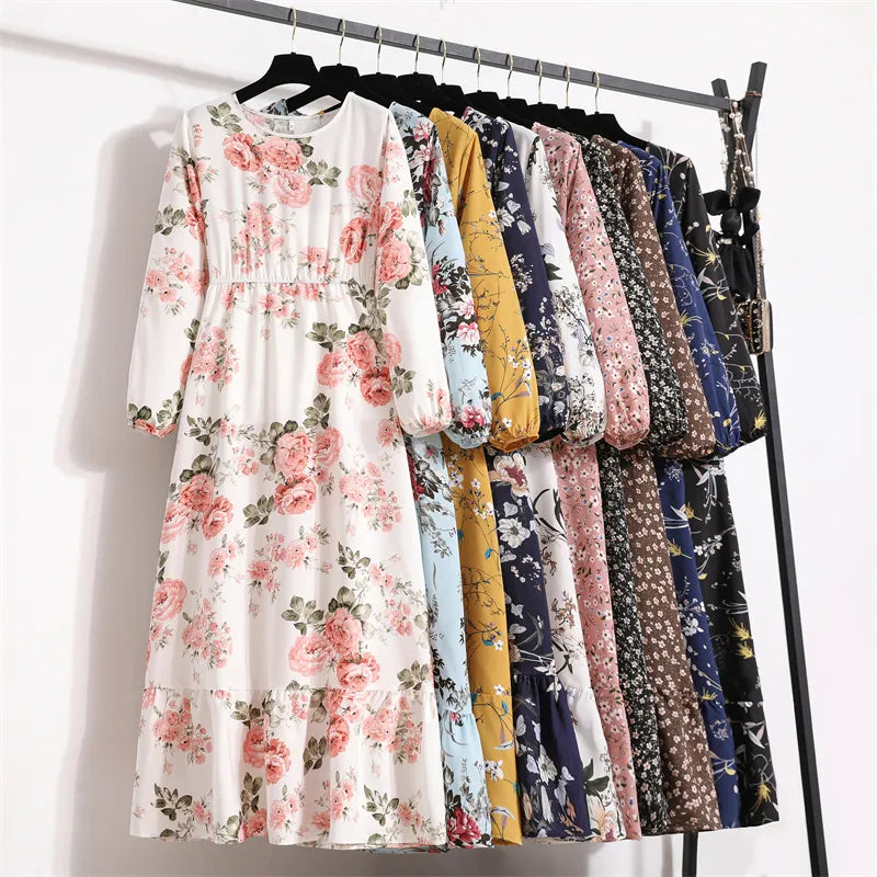Womens Floral Print Long Sleeve Casual Dresses Variety