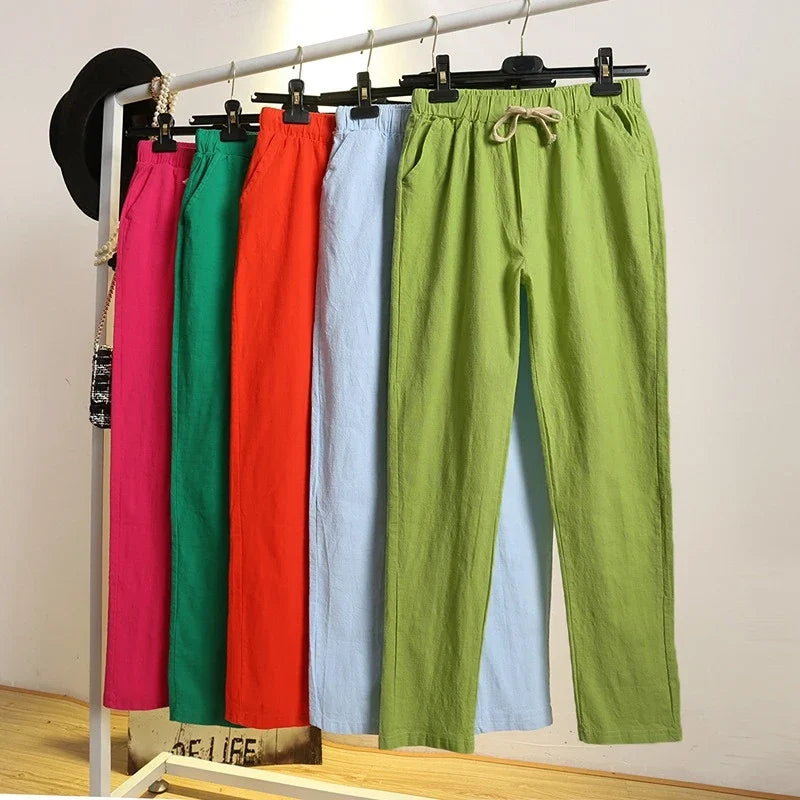 Unisex Casual Linen Drawstring Pants In Various Colors