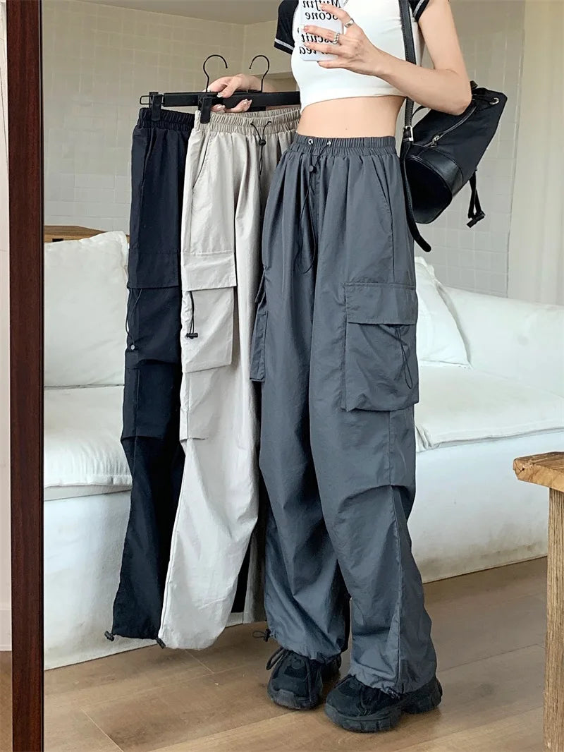 Casual High-waist Cargo Pants With Elastic Ankle