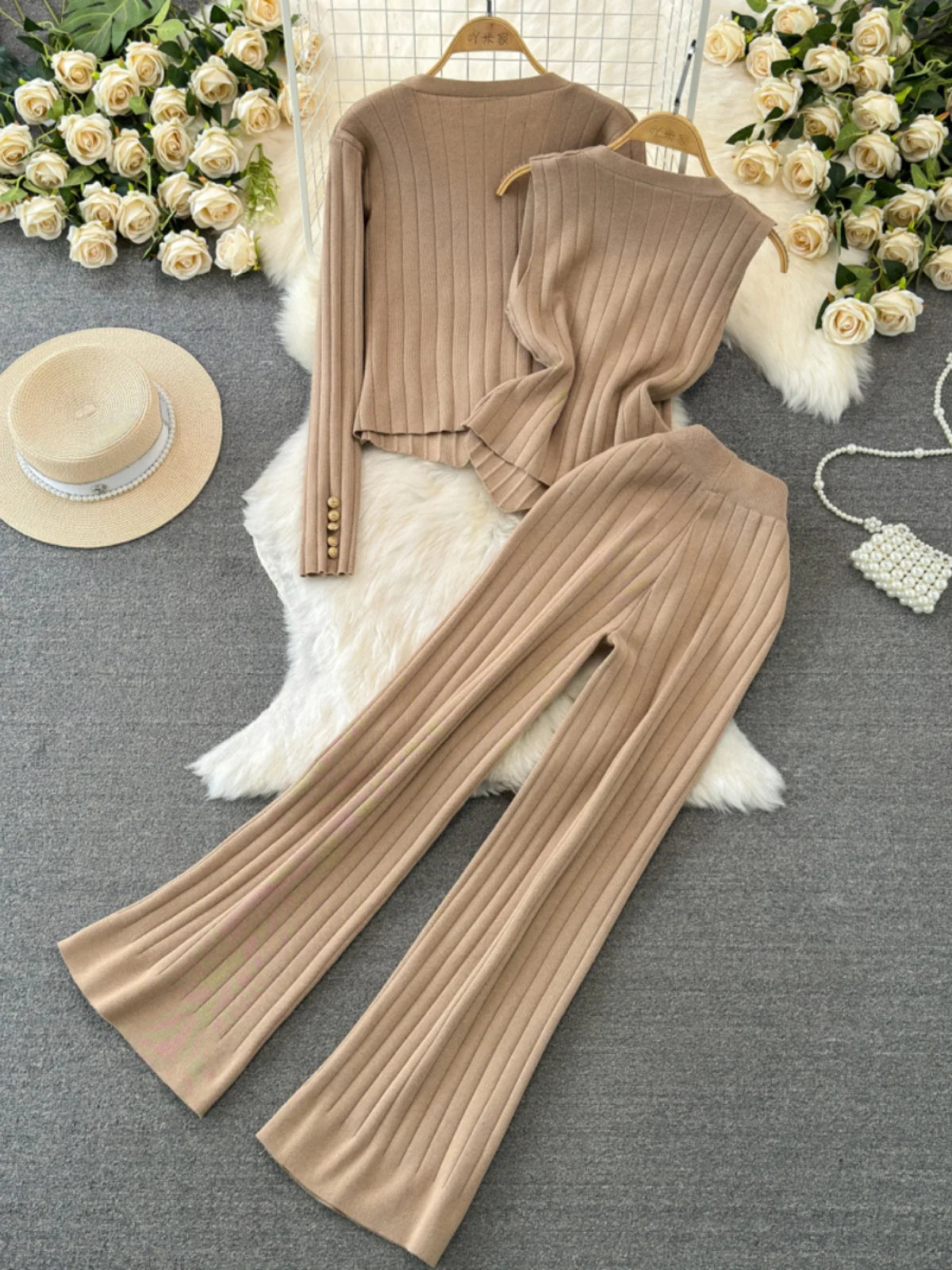 Cream Trendy Designer Readymade Pant Suit With Embroidery Work