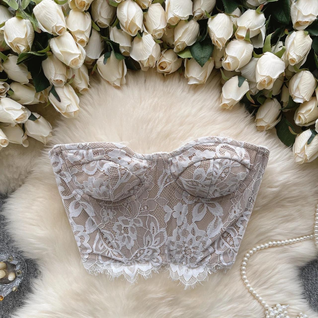 Elegant Floral Lace Strapless Bridal Corset Top on Luulla