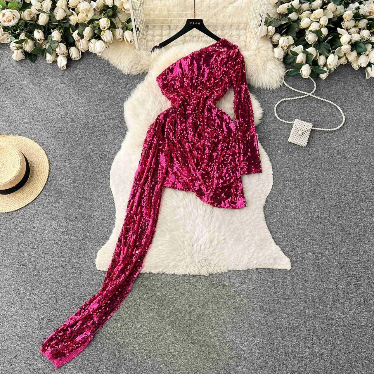one sleeve holiday dress Arrival Black Hip Wrapped Fall One Shoulder Long Sleeve Slim Party Dre –  AmiEmi