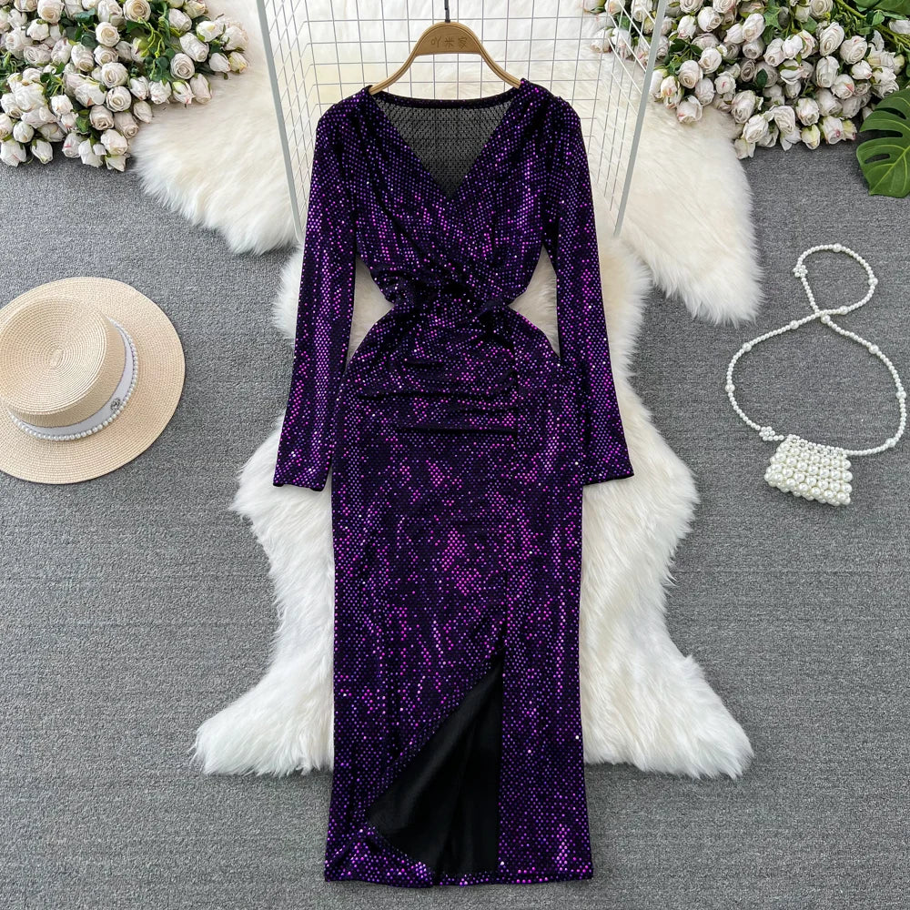purple sequin wrap dress Novah Non-Returnable Final Sale  Girl In Mind