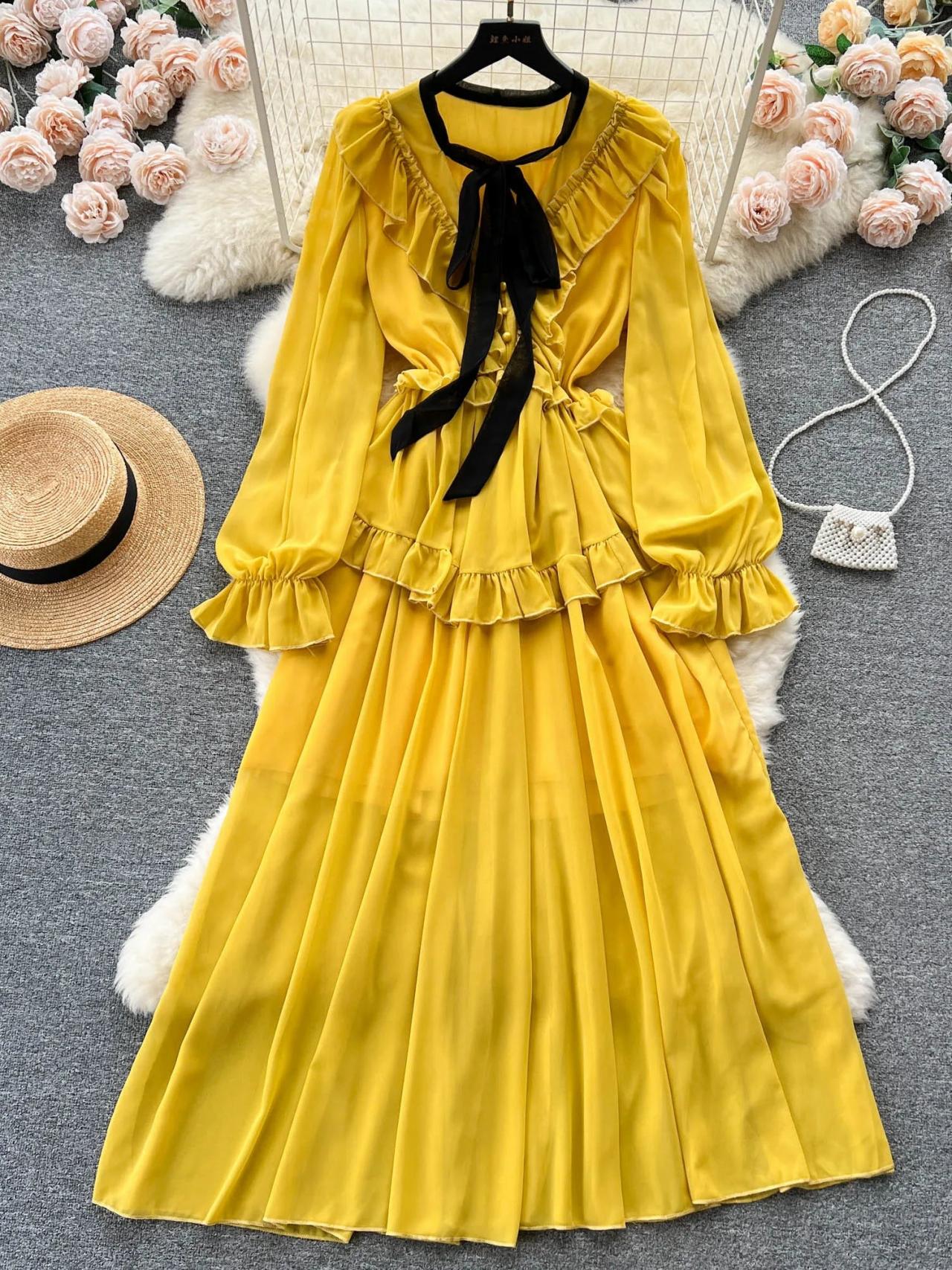 Mustard yellow ruffle dress clearance