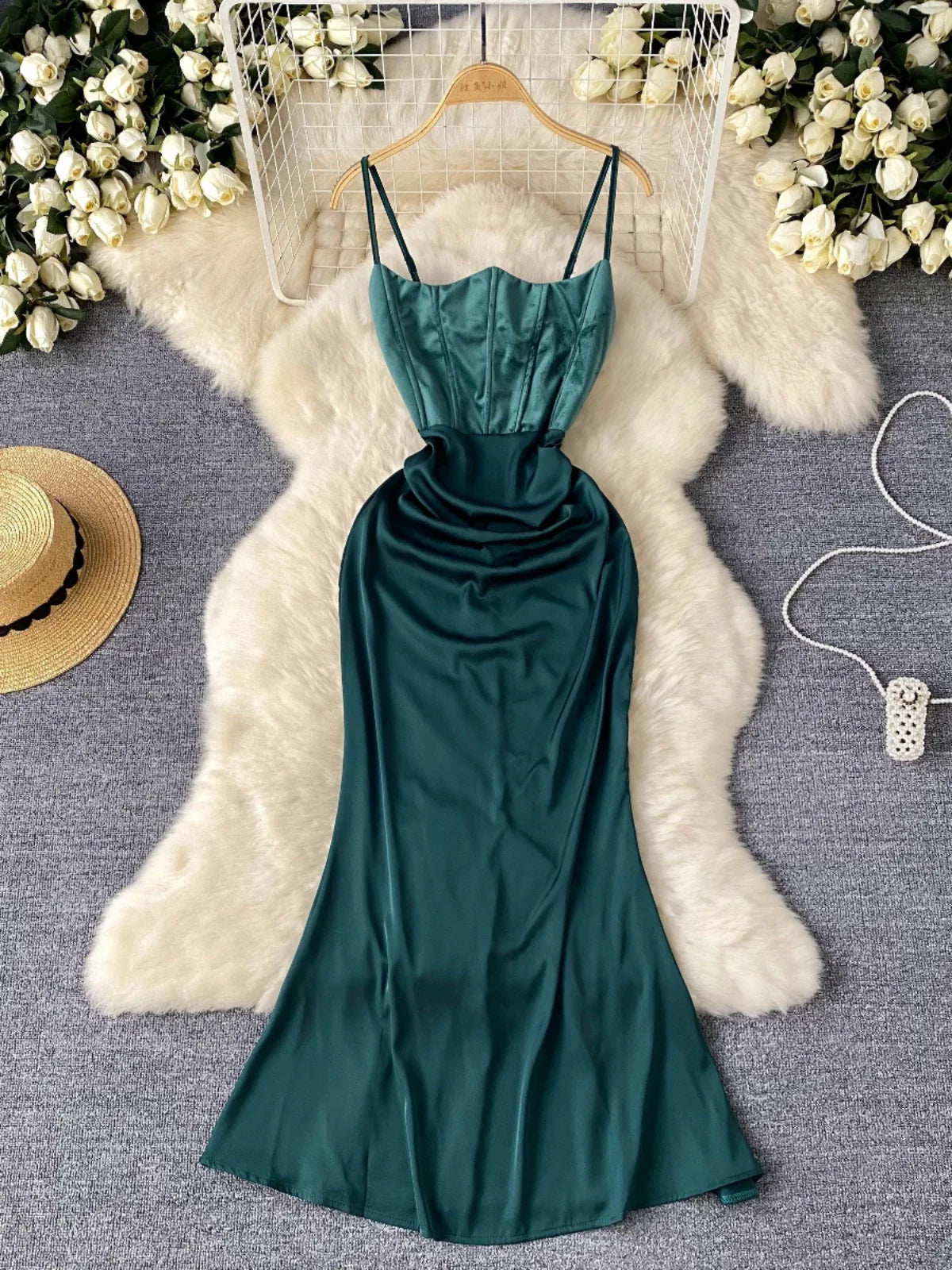 Emerald green satin slip dress clearance