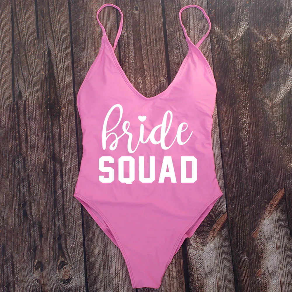 Pink Bride Squad One piece Swimsuit For Bachelorette Party on Luulla