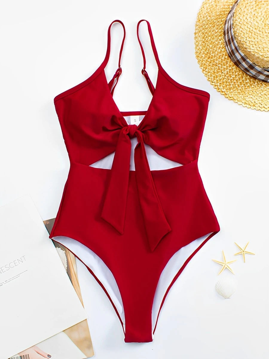 Red tie front swimsuit store
