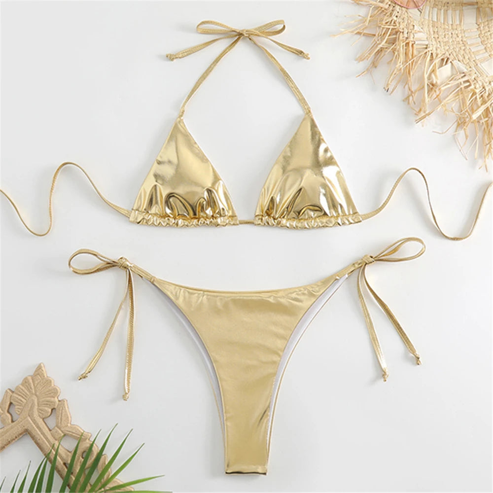 Metallic gold bikini top store